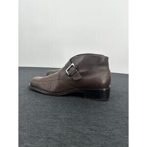 Etienne Aigner Steed Brown Leather Monk Strap Ankle Boot Square Toe Size 8M